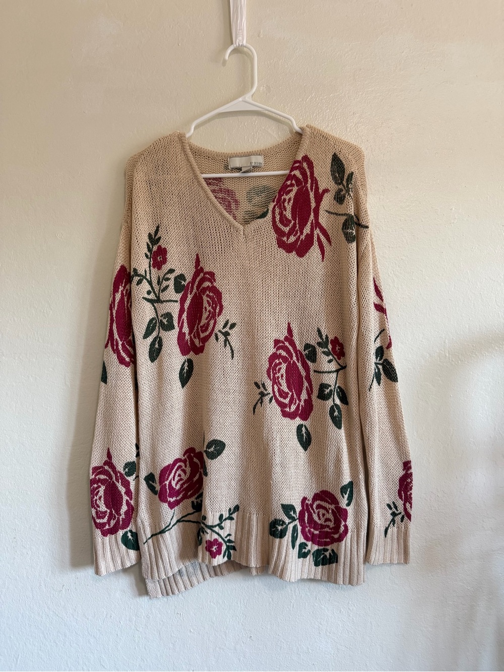By Design Beige Rose Floral Knit Sweater